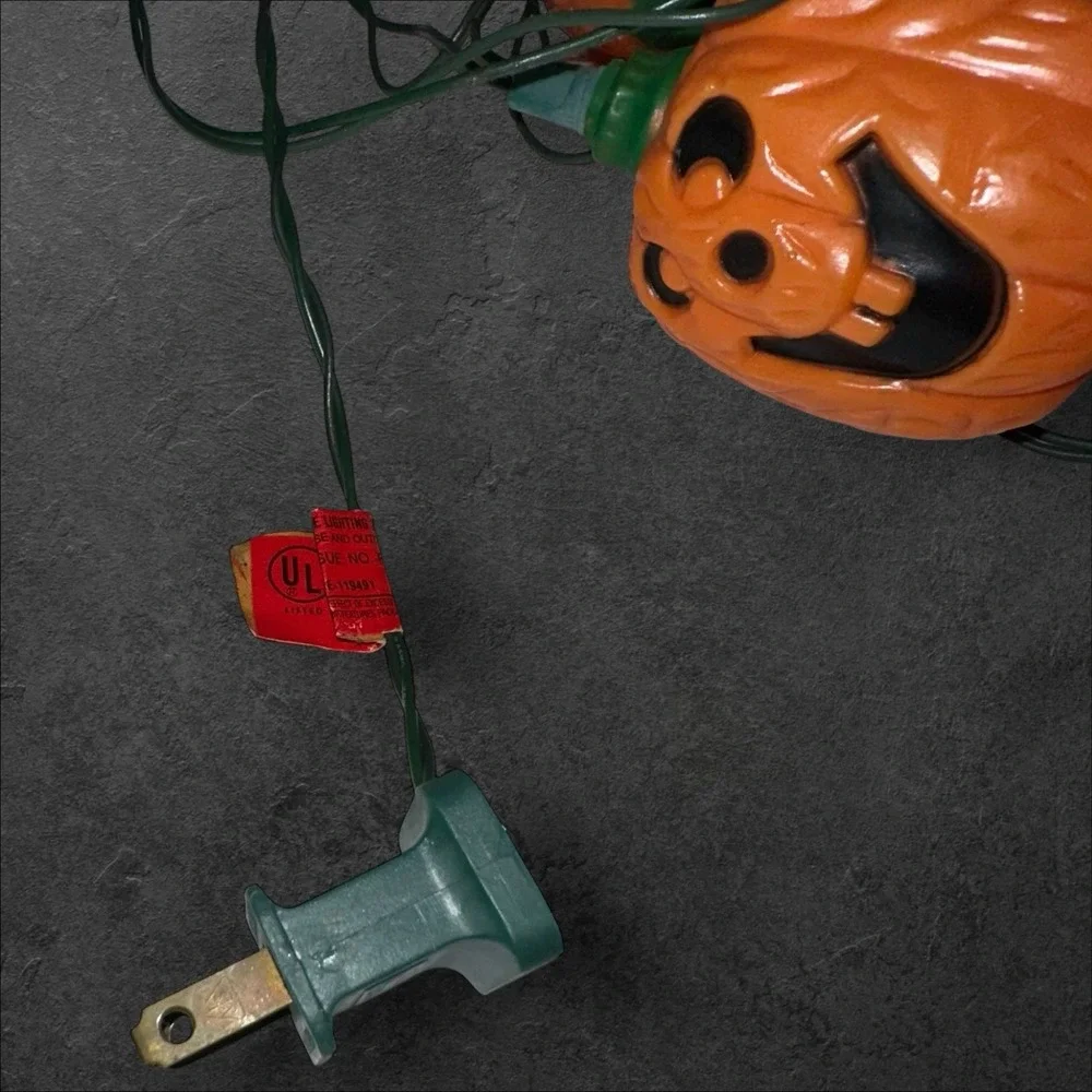 Vintage Pumpkin String Lights Halloween 14ft Orange Blow Mold Decor